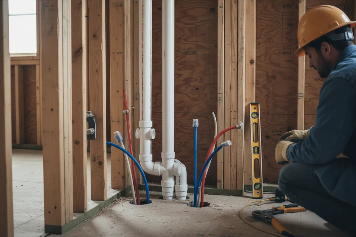 Drain and supply rough-in during Drain Cleaning in Newark